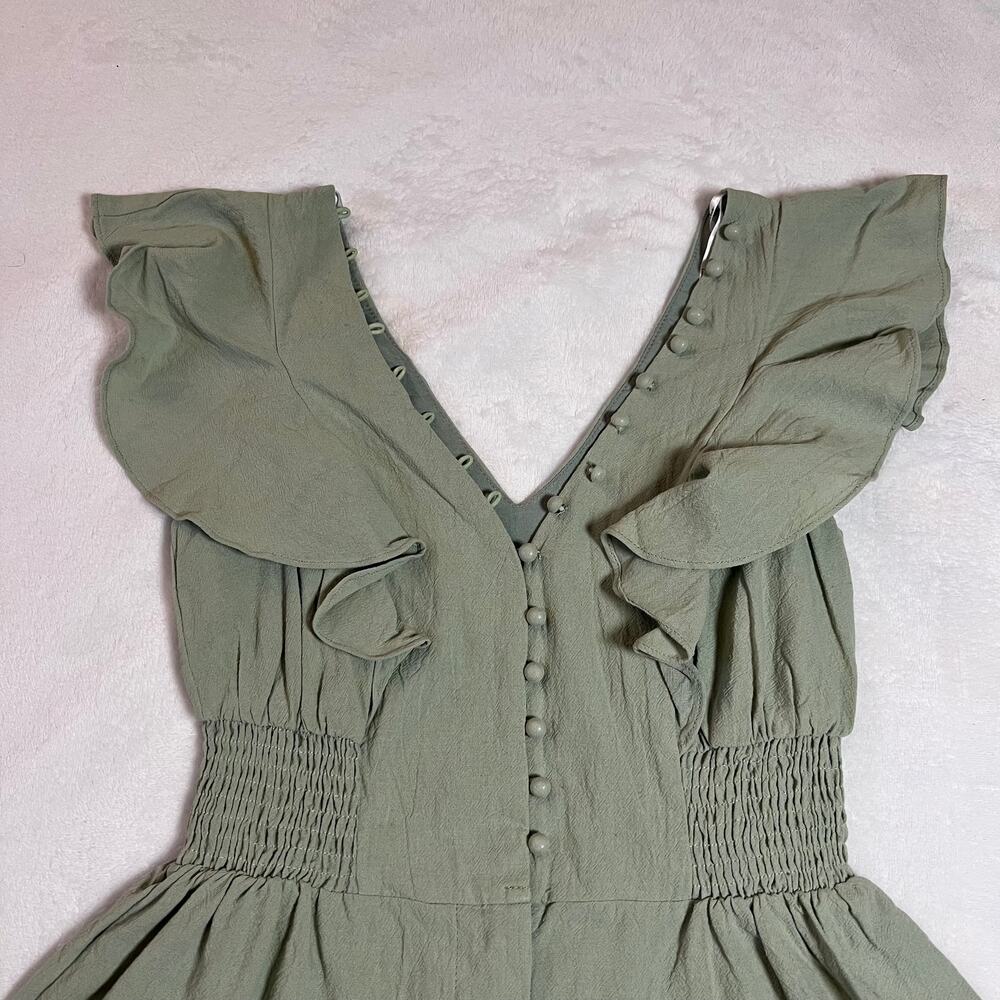NEW Lulus Making My Heart Flutter Sage Green Ruffled Button-Front Romper Size XS - Picture 5 of 14